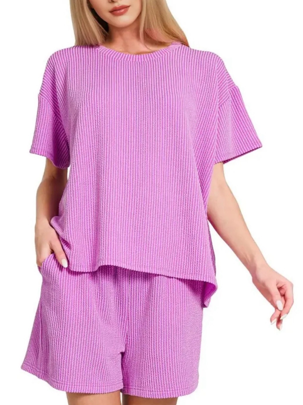 Zenana Ribbed Short Lounge Top & Short Set